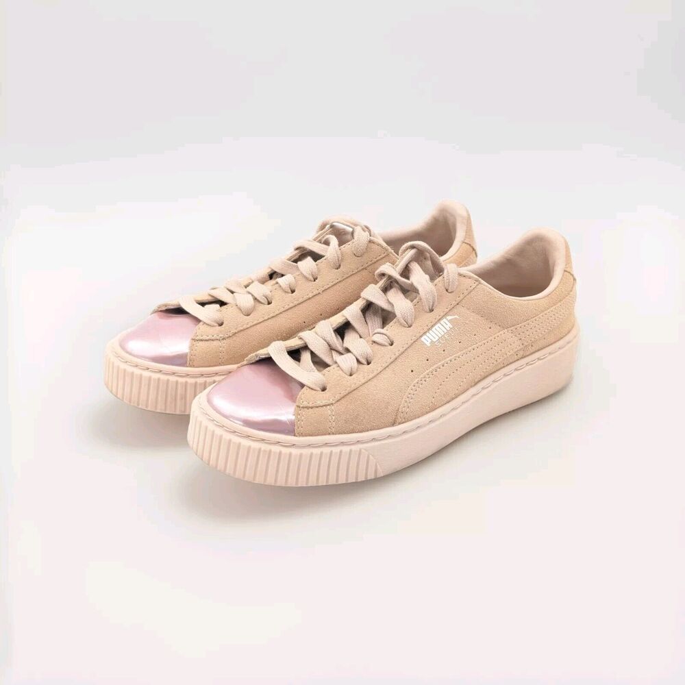 Puma Suede Tan and Rose Gold Platform Sneakers Women's Size 6.5